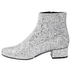 Saint Laurent Silver Glitter Caleb Zippered Ankle Boots Size 38.5