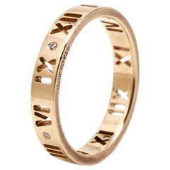 Tiffany & Co. Atlas Pierced Diamond 18k Rose Gold Band Ring Size 53