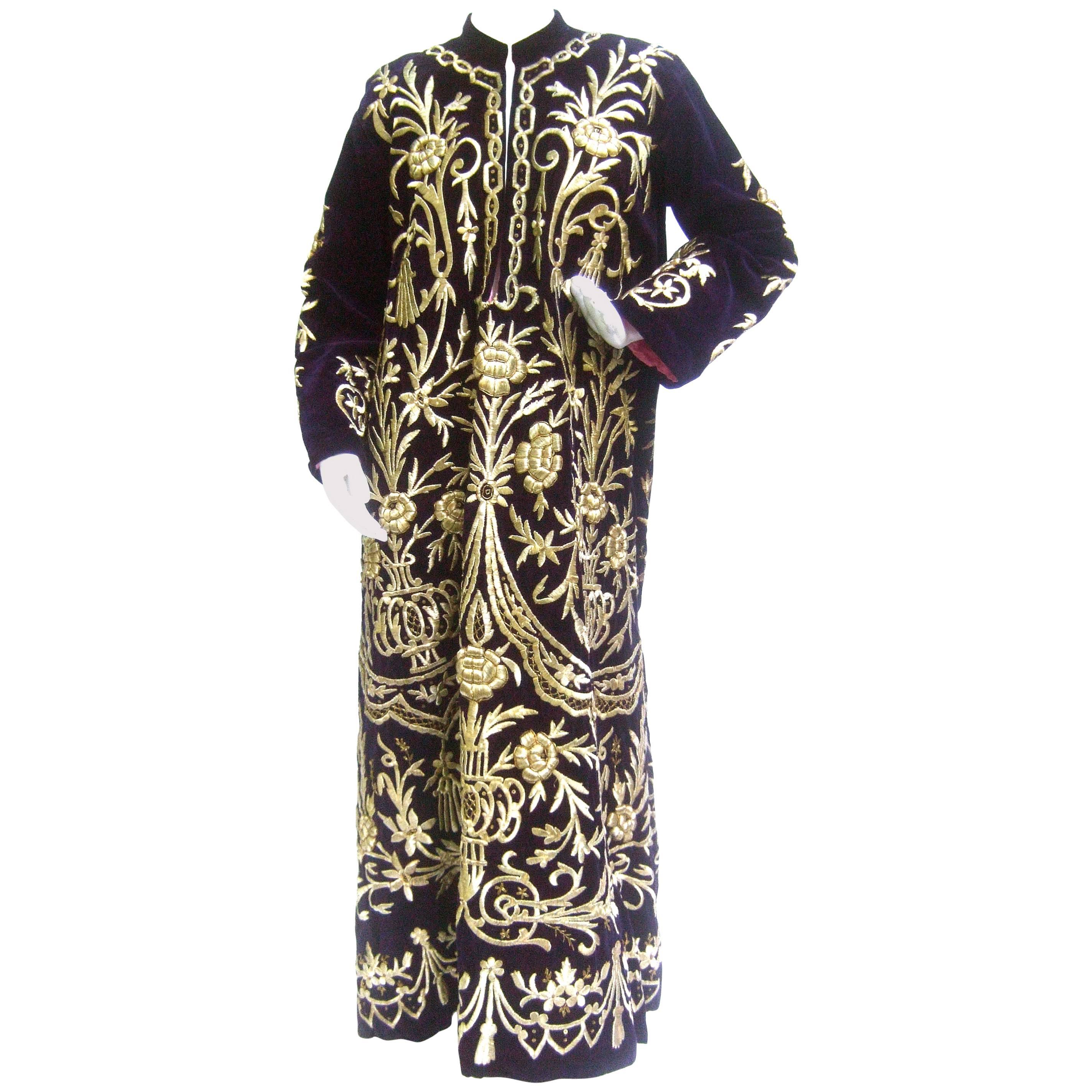 Exquisite Museum Worthy Aubergene Velvet Embroidered Metallic Caftan Robe