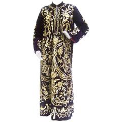 Vintage Exquisite Museum Worthy Aubergene Velvet Embroidered Metallic Caftan Robe