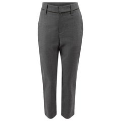 Graue verzierte Hose mit Tailleband und geradem Bein Größe M