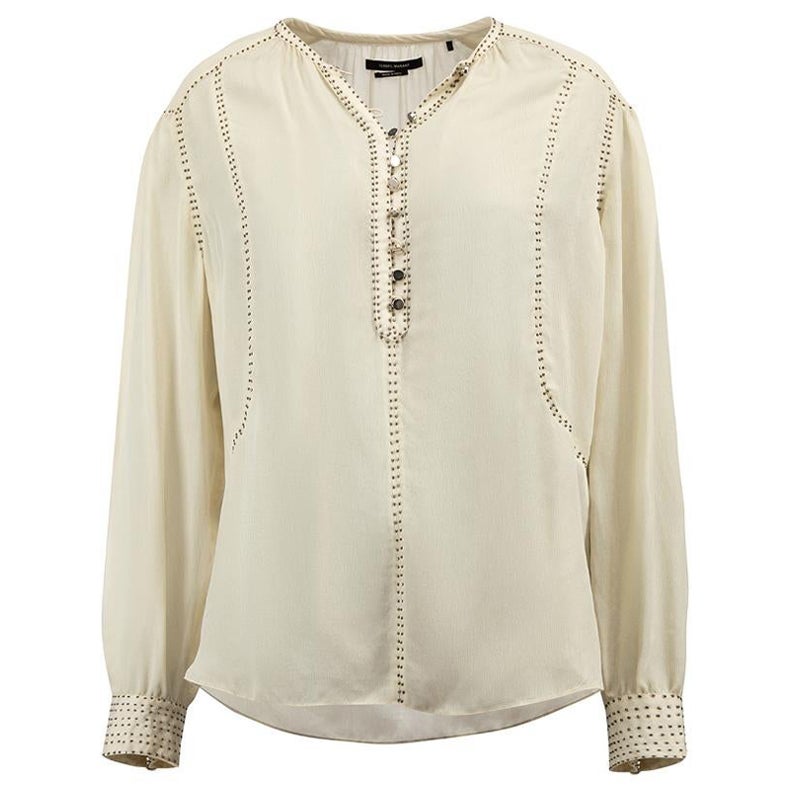 Isabel Marant Beige Silk Beaded Blouse Size S For Sale