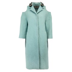 Anya Hindmarch Light Turquoise Wool Cold Shoulders Collar Coat Size M