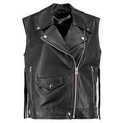 McQ by Alexander McQueen Schwarze Bikerjacke aus Lammfell mit Fransendetail, Größe S