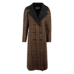 Etro Brown Wool Houndstooth Double-Breasted Long Coat Size S