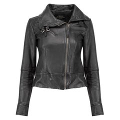 All Saints Black Leather Buckled Collar Biker Jacket Size S
