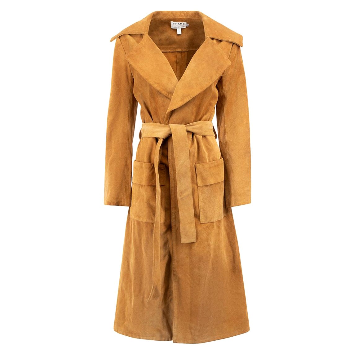 Frame Camel Suede Belted Trench Coat Size S