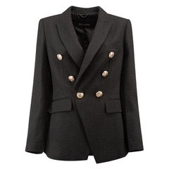 Balmain Black Tweed Double Breasted Blazer Size L