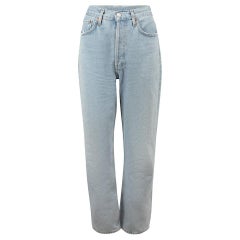 Blaue 90er Jahre Pinch Distressed High-Rise Straight-Leg Jeans aus Baumwolle Größe M