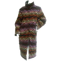 Missoni Italy Classic Striped Wool Knit Reversible Coat Size 44 
