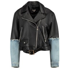 Leather Denim Sleeves Biker Jacket Size XS