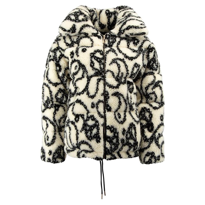 Sandro Cream & Black Shearling Abstract Pattern Puffer Jacket Size XS