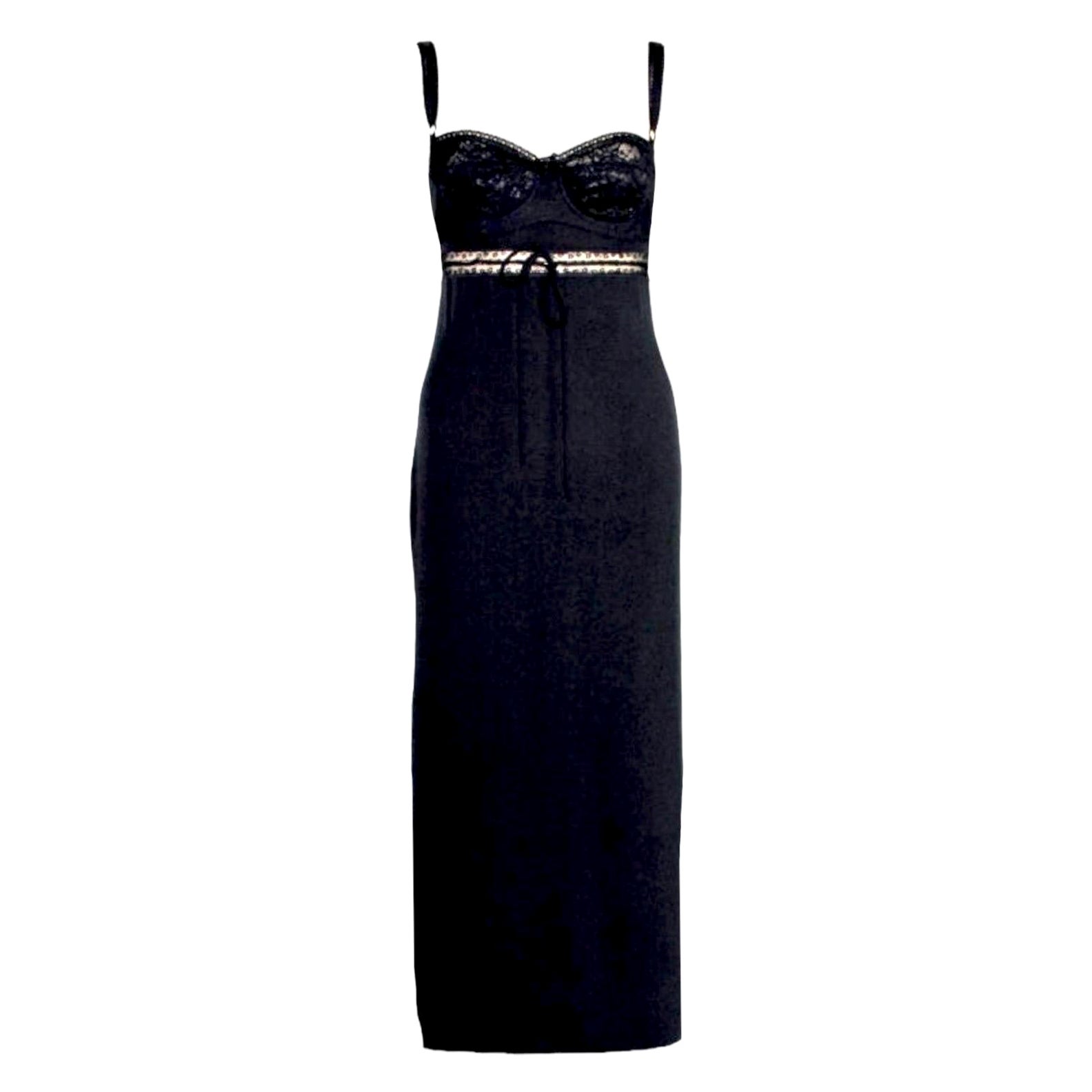 UNWORN Dolce & Gabbana 1997 Black Corset Drawstring Midi Dress Gown 42 For Sale