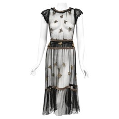 Vintage 1930's Bette Davis Owned Old Hollywood Sheer Beaded Silk Couture Dress