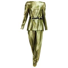Vintage shimmery liquid gold tissue lame tunic & harem trouser 1970s