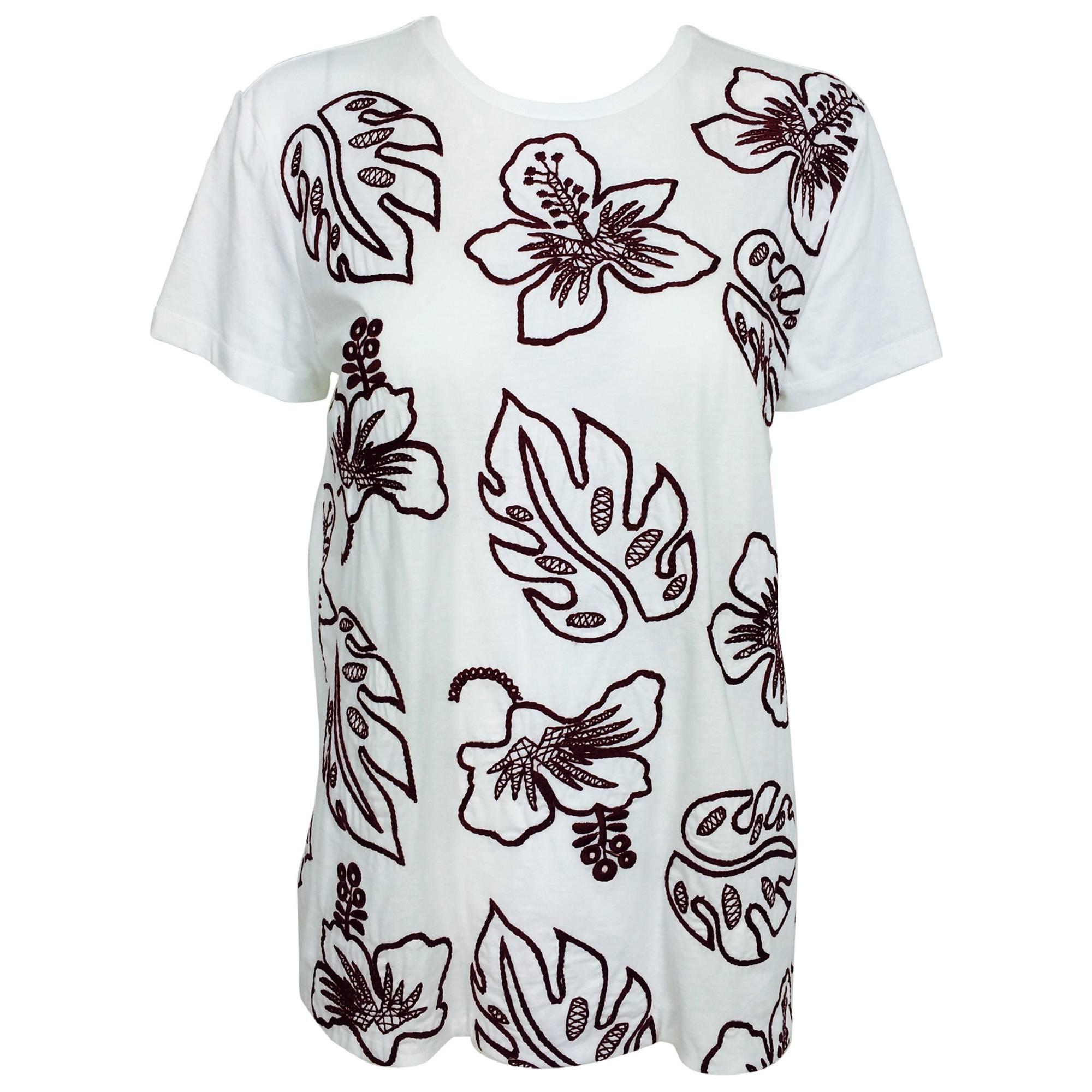 Prada white cotton embroidered Hawaii T shirt NWT XL
