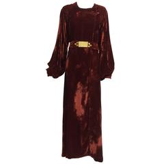 Vintage garnet smocked silk velvet evening robe 1930s 