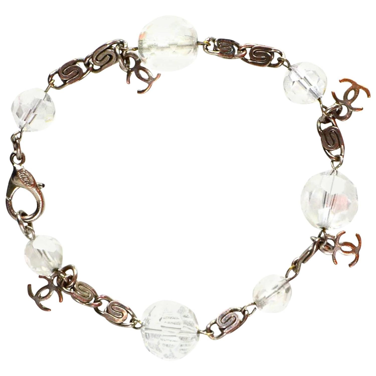 Chanel Clear Bead CC Charm Bracelet For Sale at 1stdibs