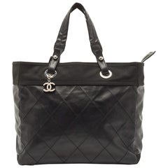 Chanel Black Quilted Coated and Canvas Paris Biarritz Grand Shopper Tote