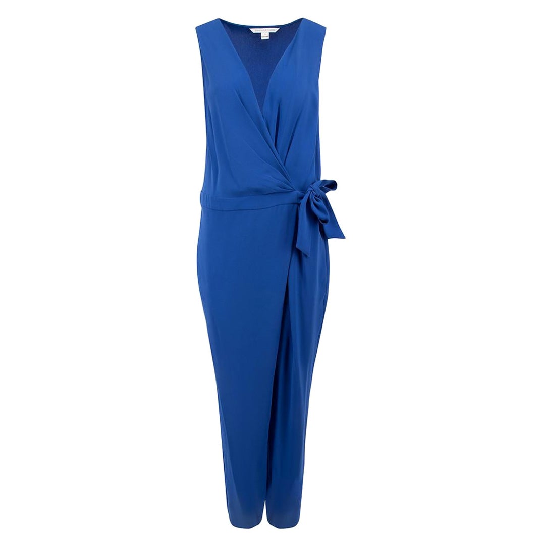 Diane von Furstenberg Blue Tie Waistband Sleeveless Jumpsuit Size XXL For Sale