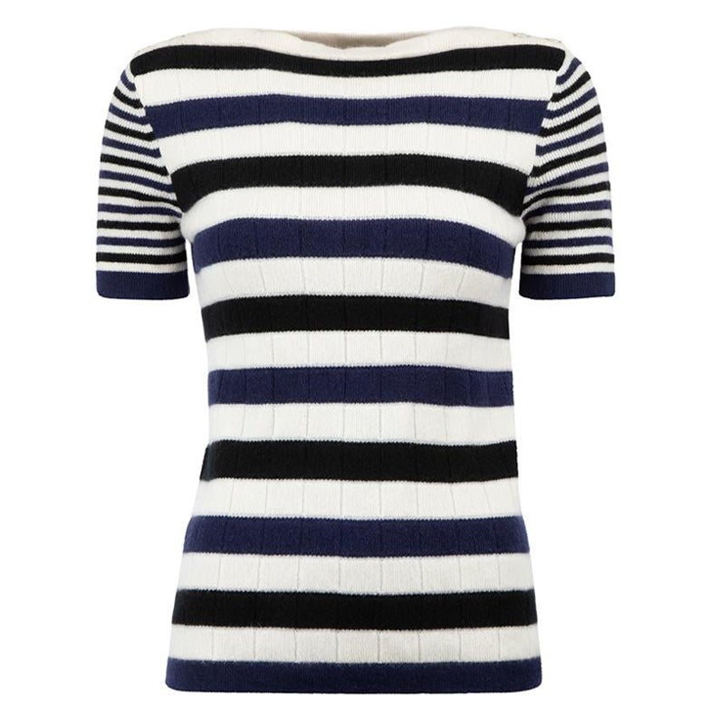 Chanel 2013 Blue & White Cashmere Striped Jumper Size S