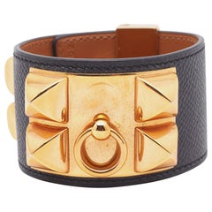 Hermès Collier de Chien Noir Leather Cuff Bracelet