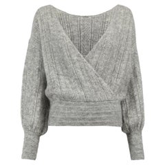 Grey Loose Knitted Wrap Jumper Size XS