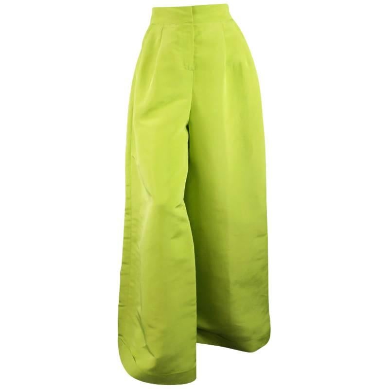 OSCAR DE LA RENTA Size 8 Light Green Silk Dramatic Wide Leg Dress Pants