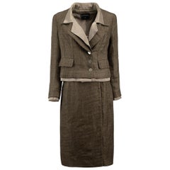 Chanel Green Mohair Woven Skirt Suit Size M