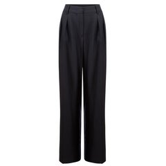 Marineblaue Hose mit weitem Bein aus Wolle, Mid Rise, Größe M