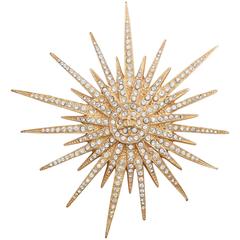 Beautiful Chanel Starburst Brooch with CC Logo and Rhinestones 11