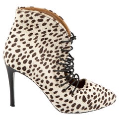 Used Acne Brown & White Pony Hair Animal Print Lace Up Boots Size IT 40