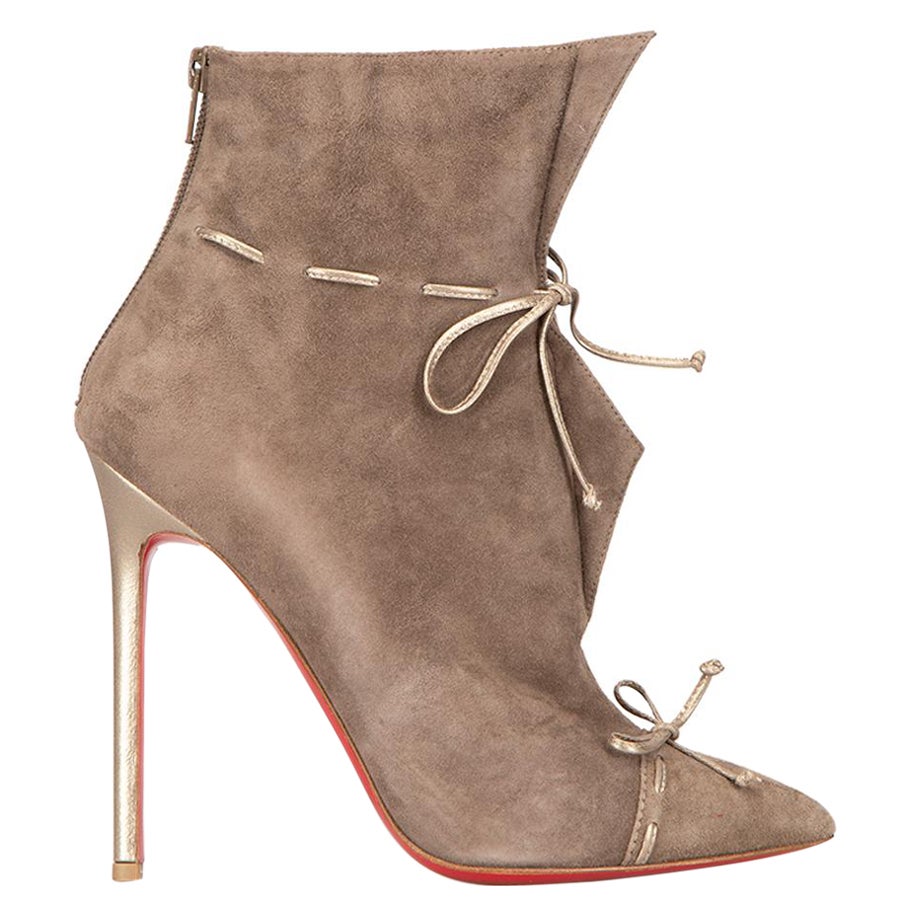 Christian Louboutin Taupe Suede Strappy Ankle Boots Size IT 38 For Sale