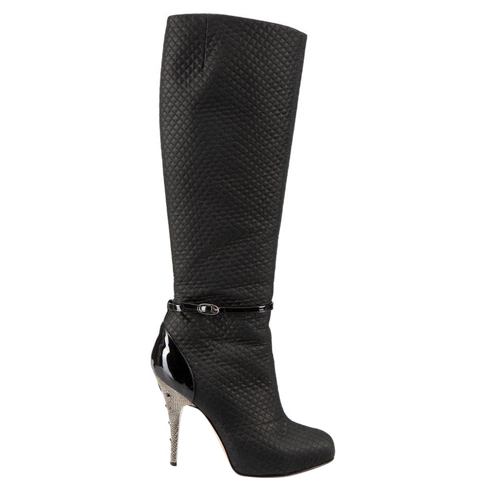Giuseppe Zanotti Black Metallic Quilted Stud Detail Knee Boots Size IT 35 For Sale