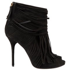 Gucci Black Suede Fringed Peep Toe Boots Size IT 39