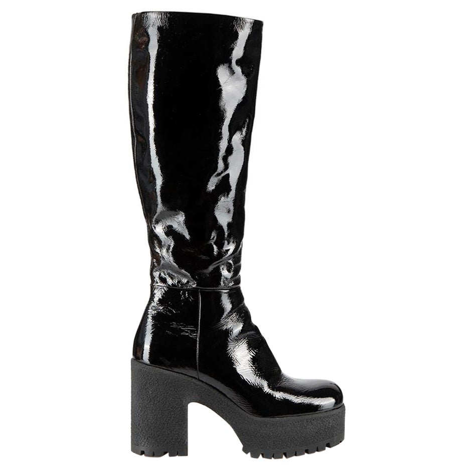 Black Patent Leather Square Toe Platform Knee High Boots Size IT 41