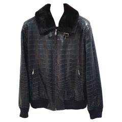 Brioni Black Crocodile Leather Jacket