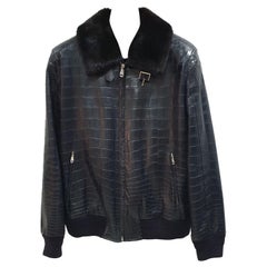 Brioni - Veste en cuir crocodile noir