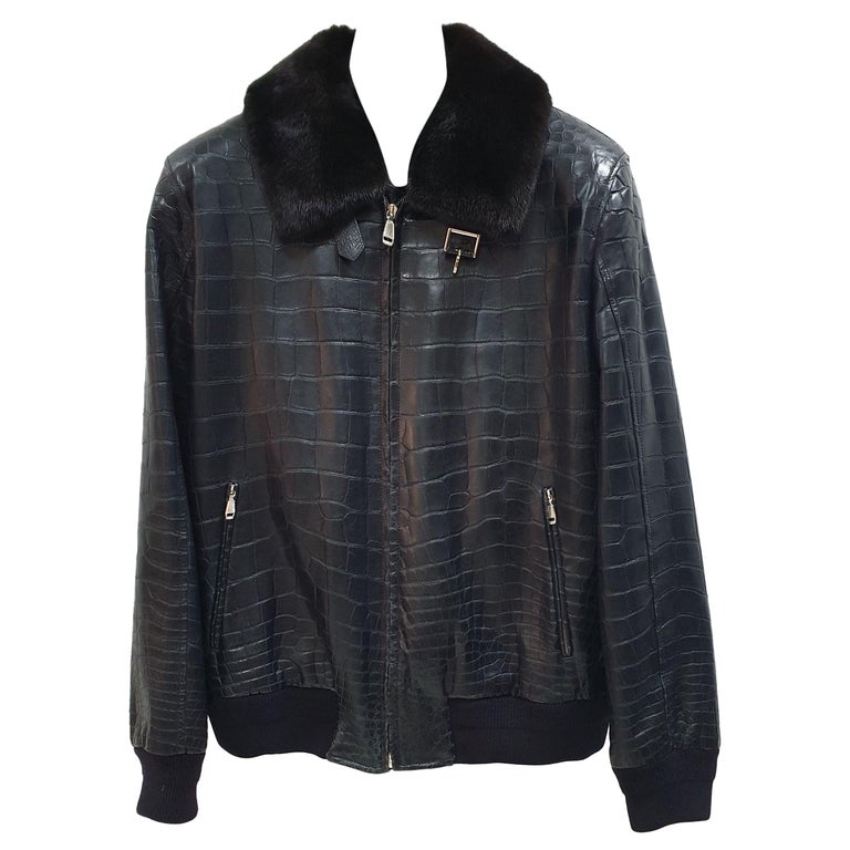 Brioni Black Crocodile Leather Jacket For Sale at 1stDibs