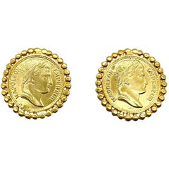 Retro Napoleon Gold Coin Earrings 1980s