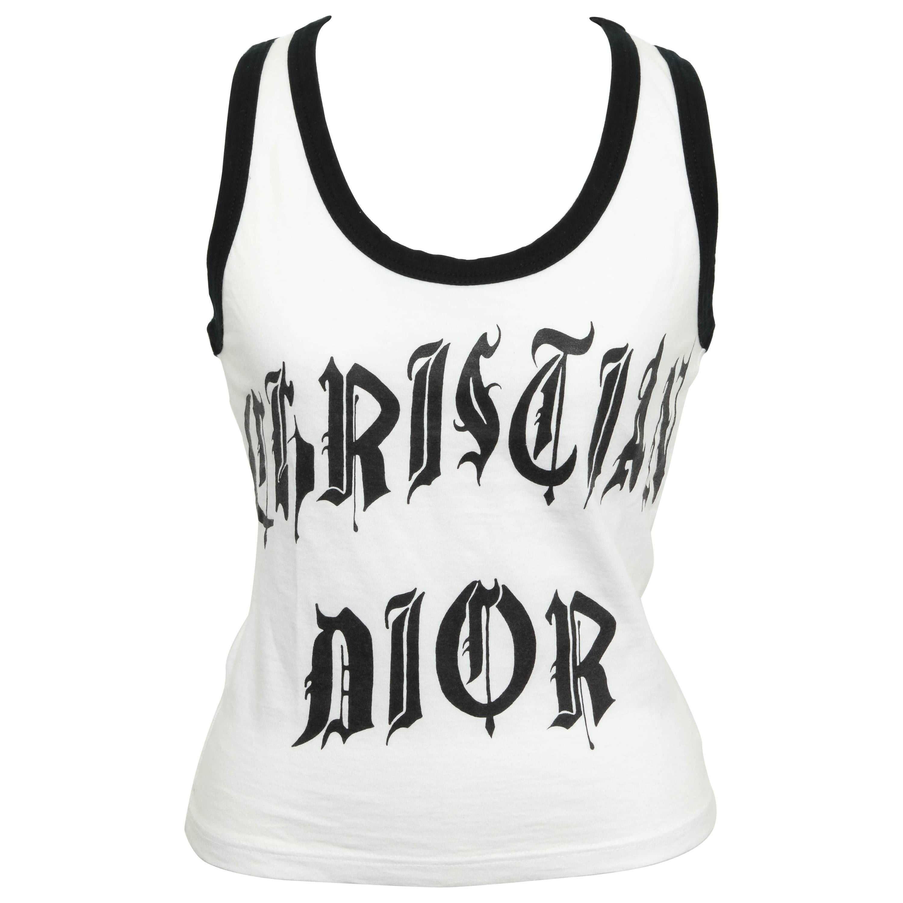 Christian Dior White/Black Gothic Logo Tank Top T-shirt