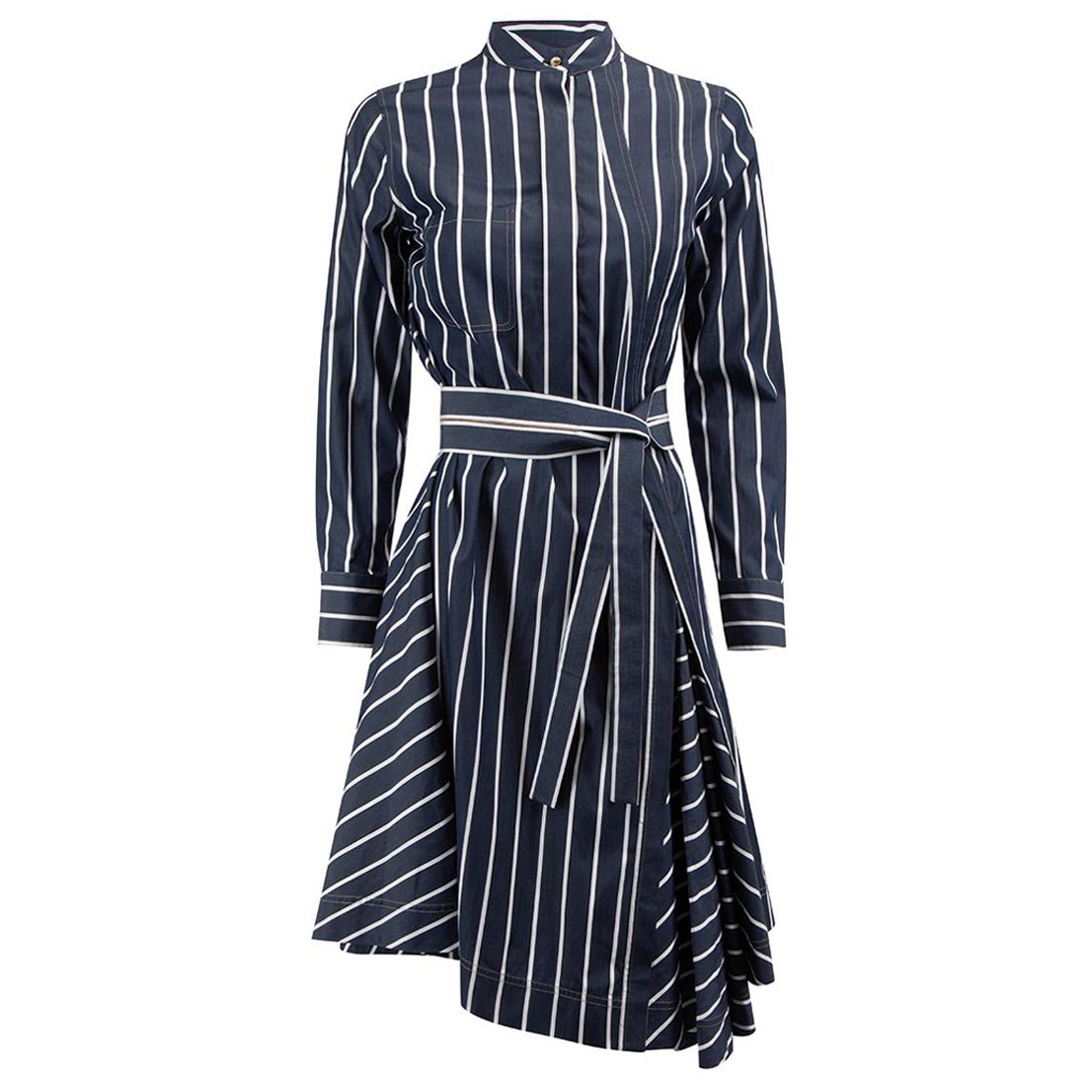 Navy/Baby Blue Striped Midi Dress main image 0