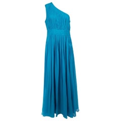 Diane von Furstenberg Blue Silk One-Shoulder Maxi Dress Size XL