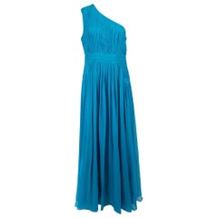 Diane von Furstenberg Blaues One-Shoulder-Maxikleid aus Seide Größe XL