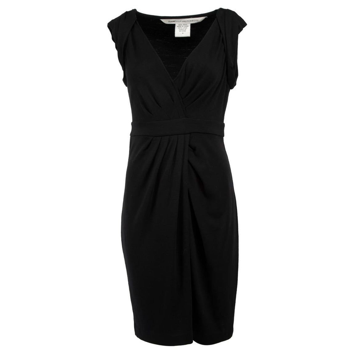 Diane von Furstenberg Black Wool Sleeveless Wrap Dress Size L For Sale