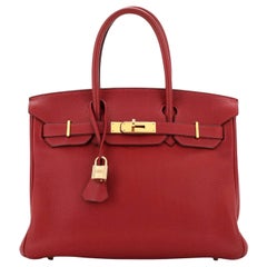 Hermes Birkin Handbag Rouge Vif Clemence with Gold Hardware 30