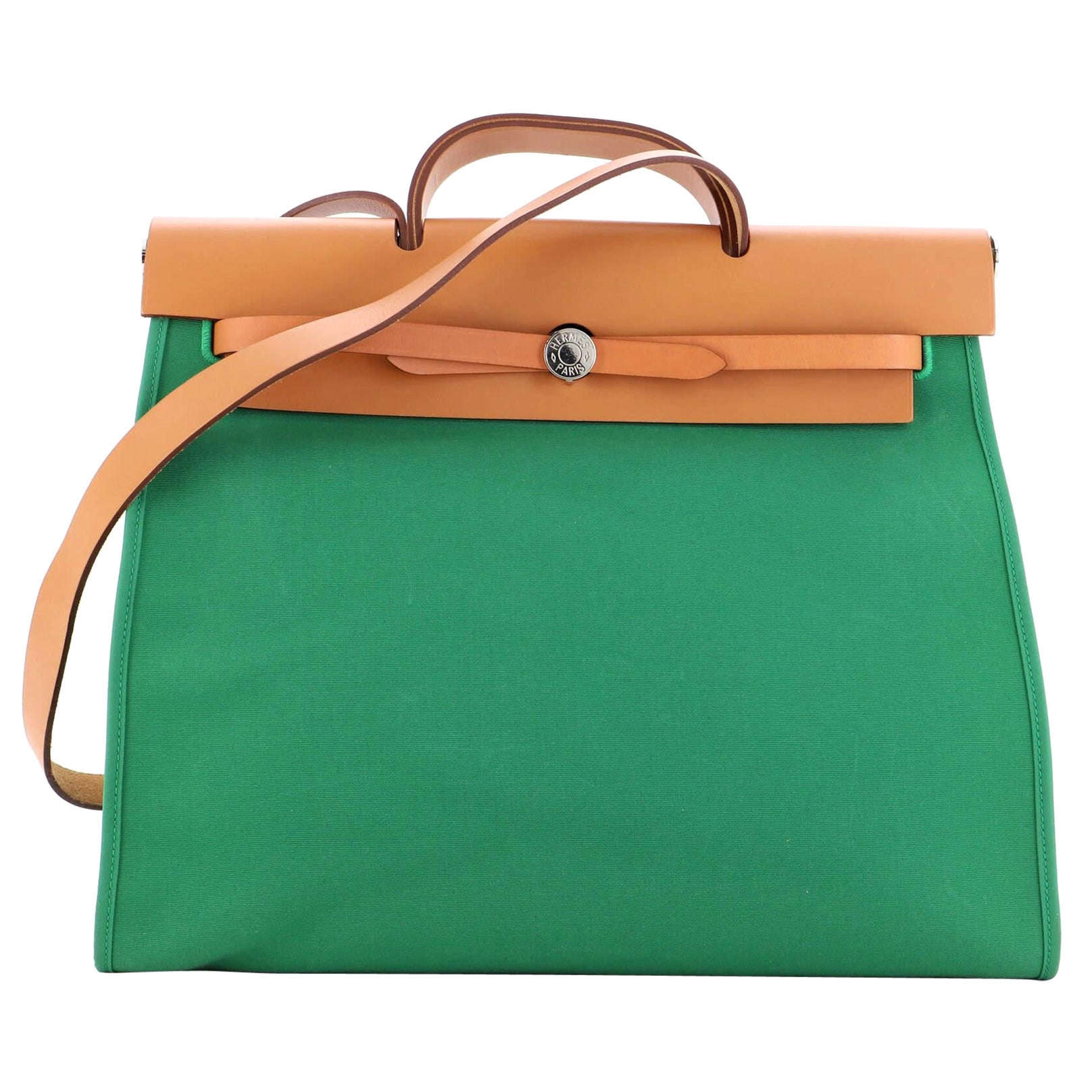 Hermes Hermes Herbag Cabas GM 2 in 1 Khaki Green Canvas x Leather