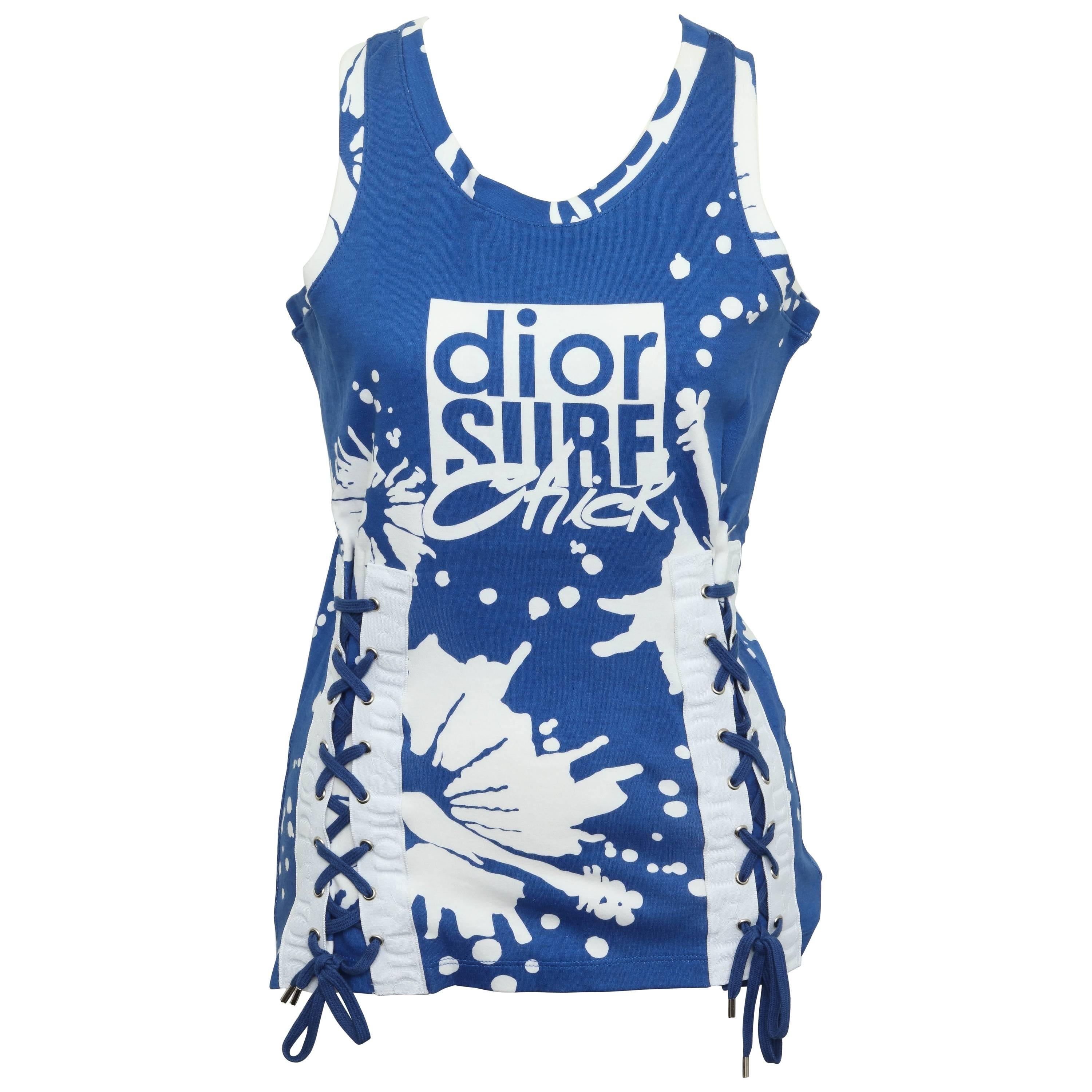 Christian Dior Blue/White Logo Tank Top T-shirt