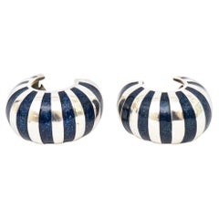 Used Tiffany & Co. Navy Blue Enamel And Sterling Silver Lever Back Earrings