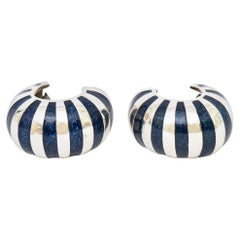 Vintage Tiffany & Co. Pendientes de palanca de esmalte azul marino y plata de ley
